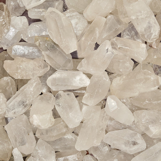 Close-up of clear quartz crystal stones
