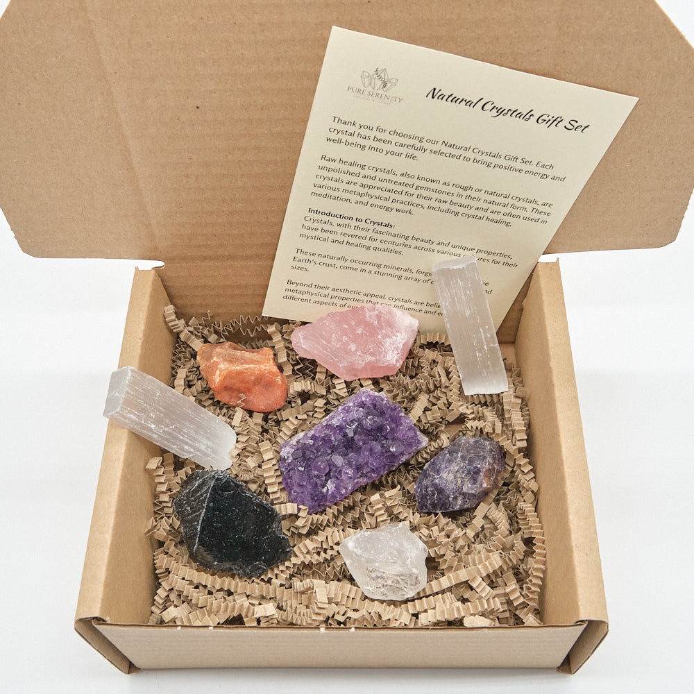 Clear Quartz, Rose Quartz, Amethyst, Black Obsidian, Selenite Sticks x 2 and Carnelian with a beautiful Grade AA Uruguayan Amethyst Druzy gift set