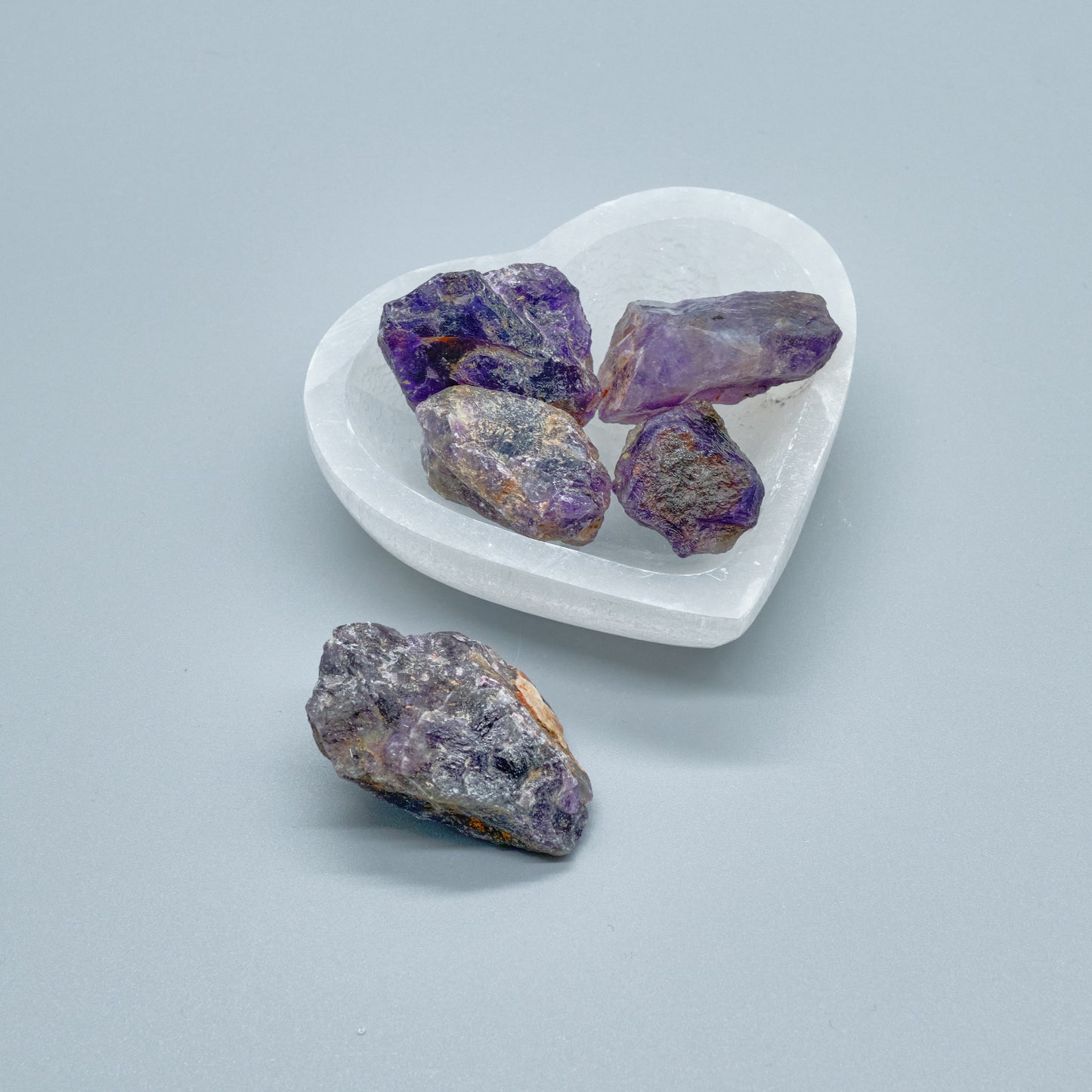 Selenite Crystal Heart Charging Bowl 10cm  Pure Serenity With Rough Amethyst