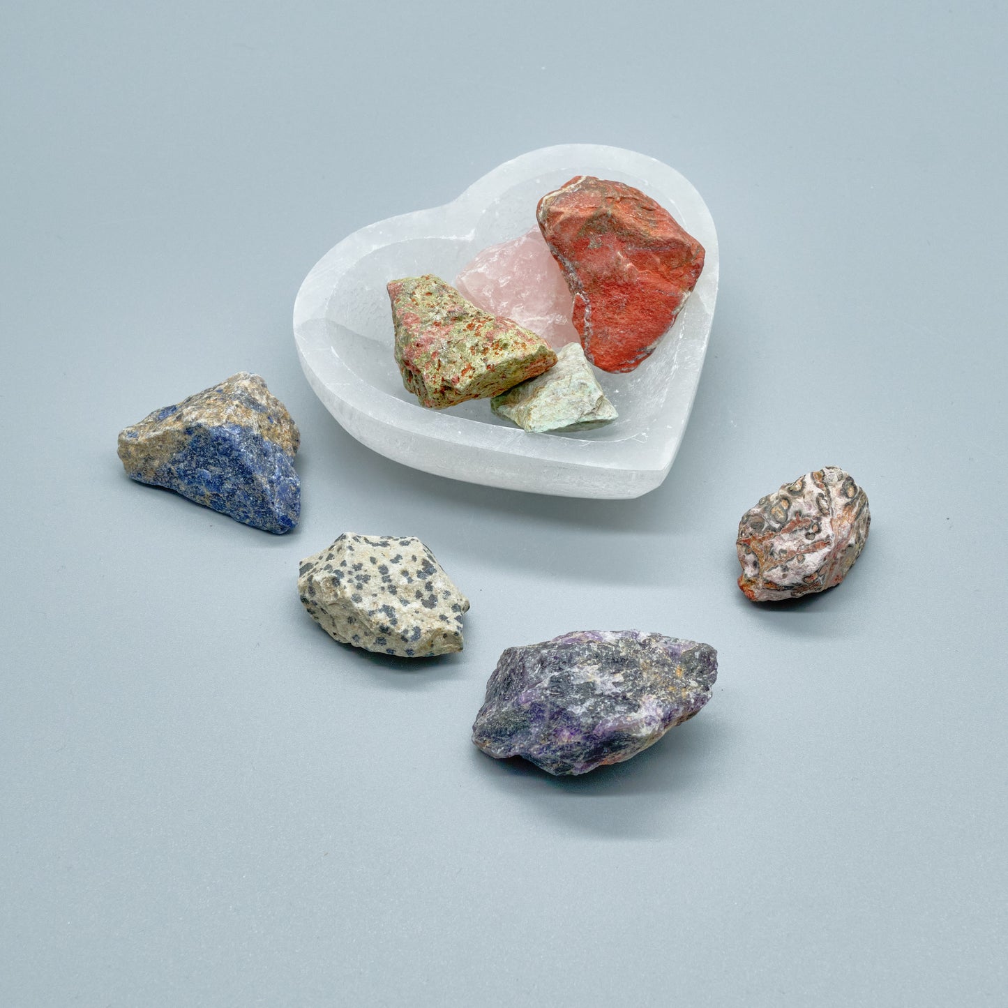 Selenite Crystal Heart Charging Bowl 10cm  Pure Serenity With Rough Mixed