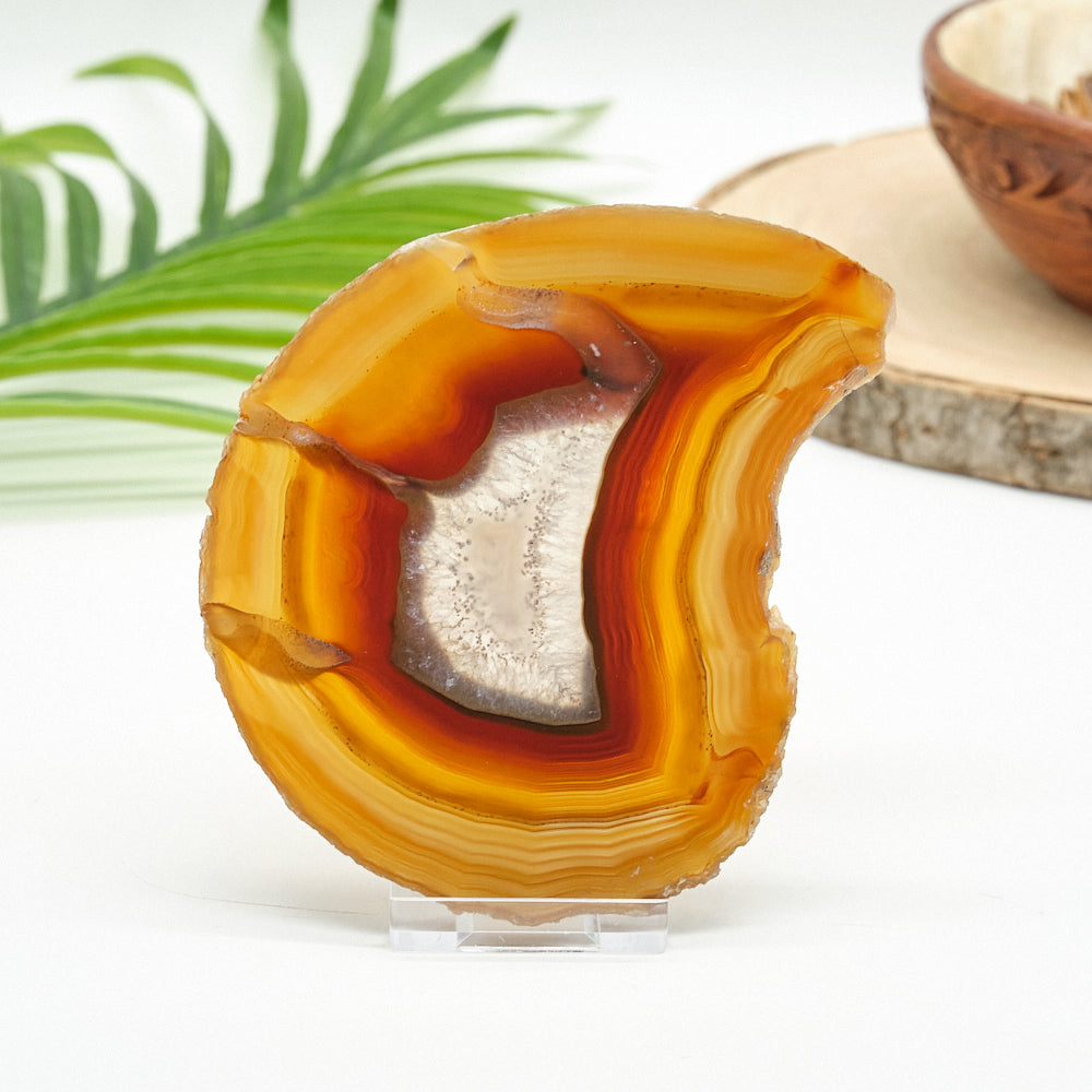 Agate stone with a clear center on a white background