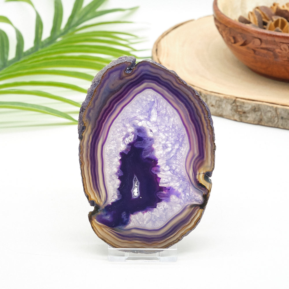 purple agate slice on a white background