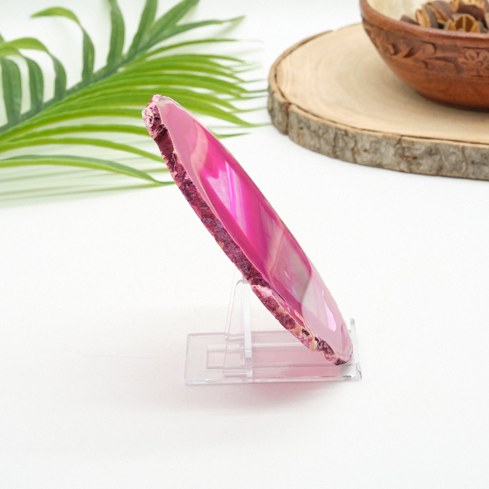 Large Pink Agate Slice With Stand 5 x 3 Inches