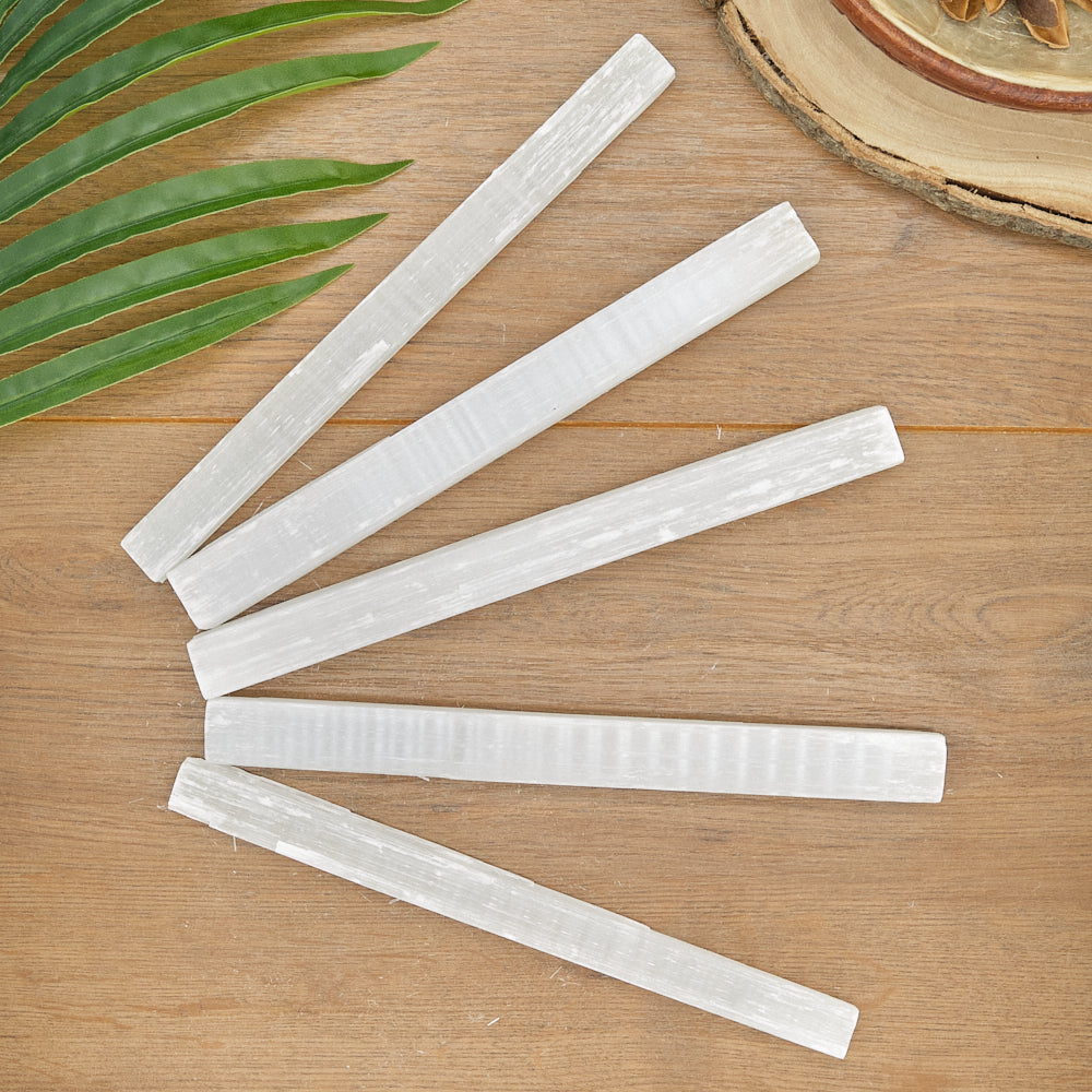 5 selenite sticks raw natural crystal wand