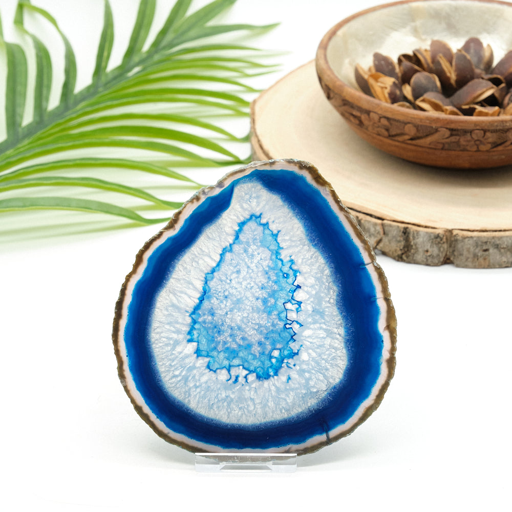Large Blue Agate Slice With Stand 5 x 4.5 inches