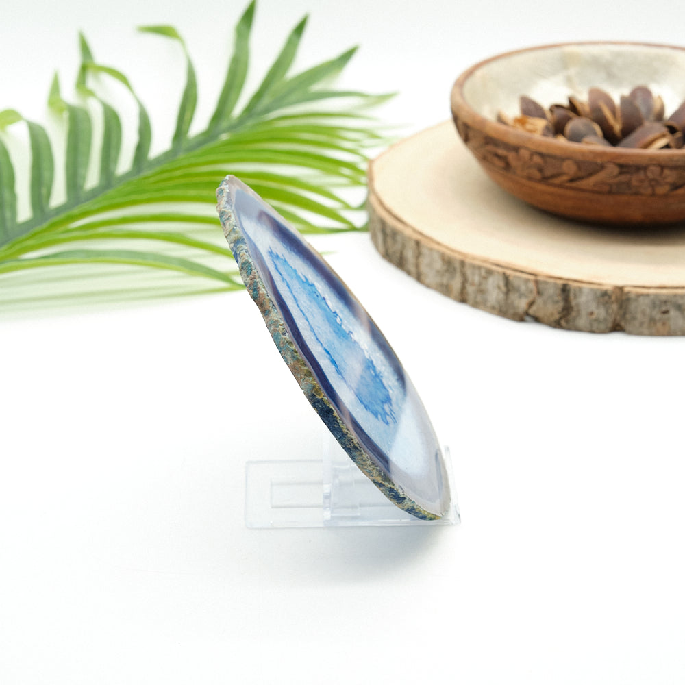 Large Blue Agate Slice With Stand 5 x 4.5 inches