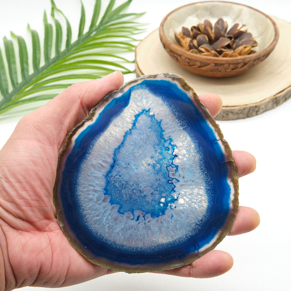 Large Blue Agate Slice With Stand 5 x 4.5 inches