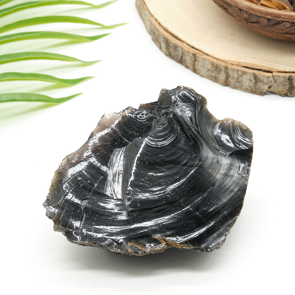 large black obsidian rock on white surface