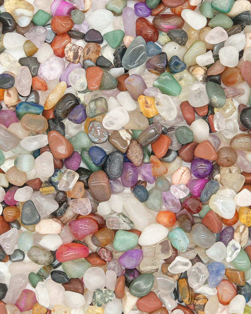 Multicolored crystal chips of various sizes and shapes.