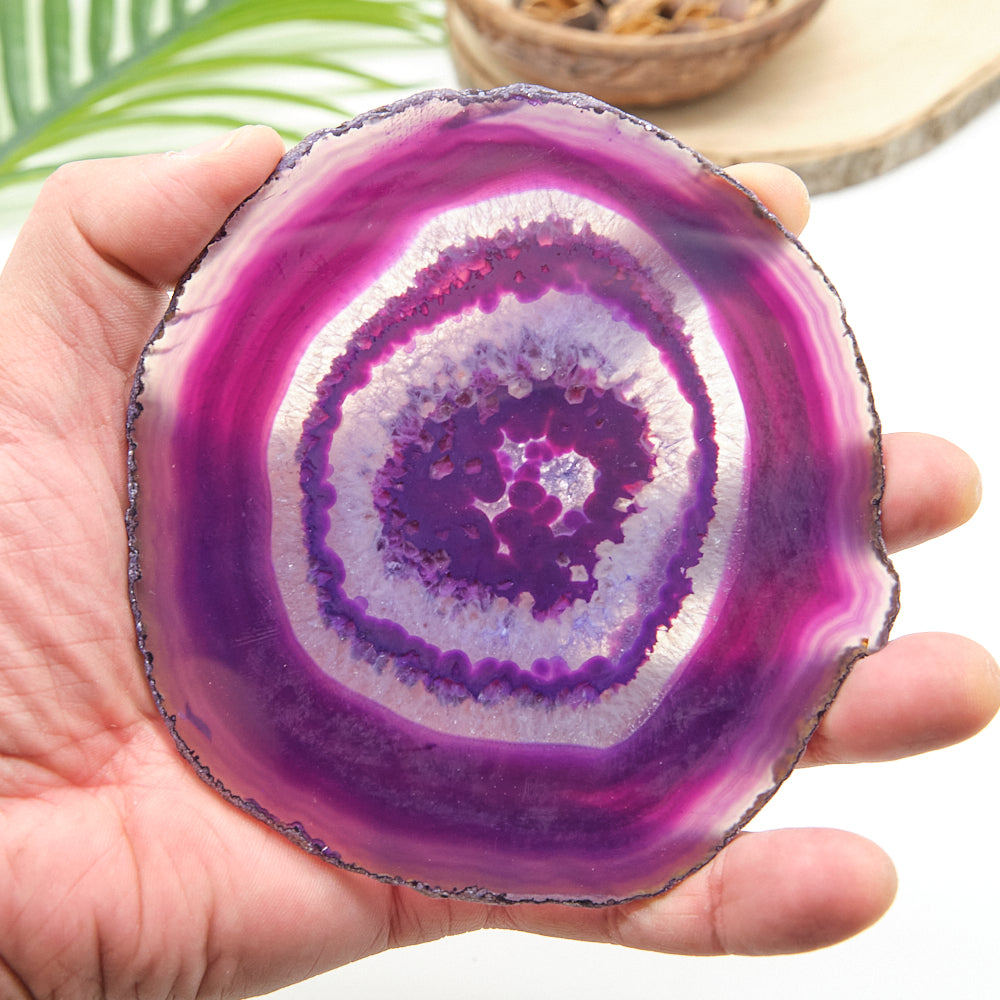 Large Pink Agate Slice With Stand 5 x 4 Inches
