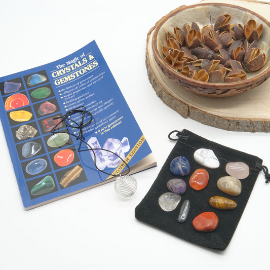 The Magic Of Crystals and Gemstones Book With 10 Crystal Stones Set