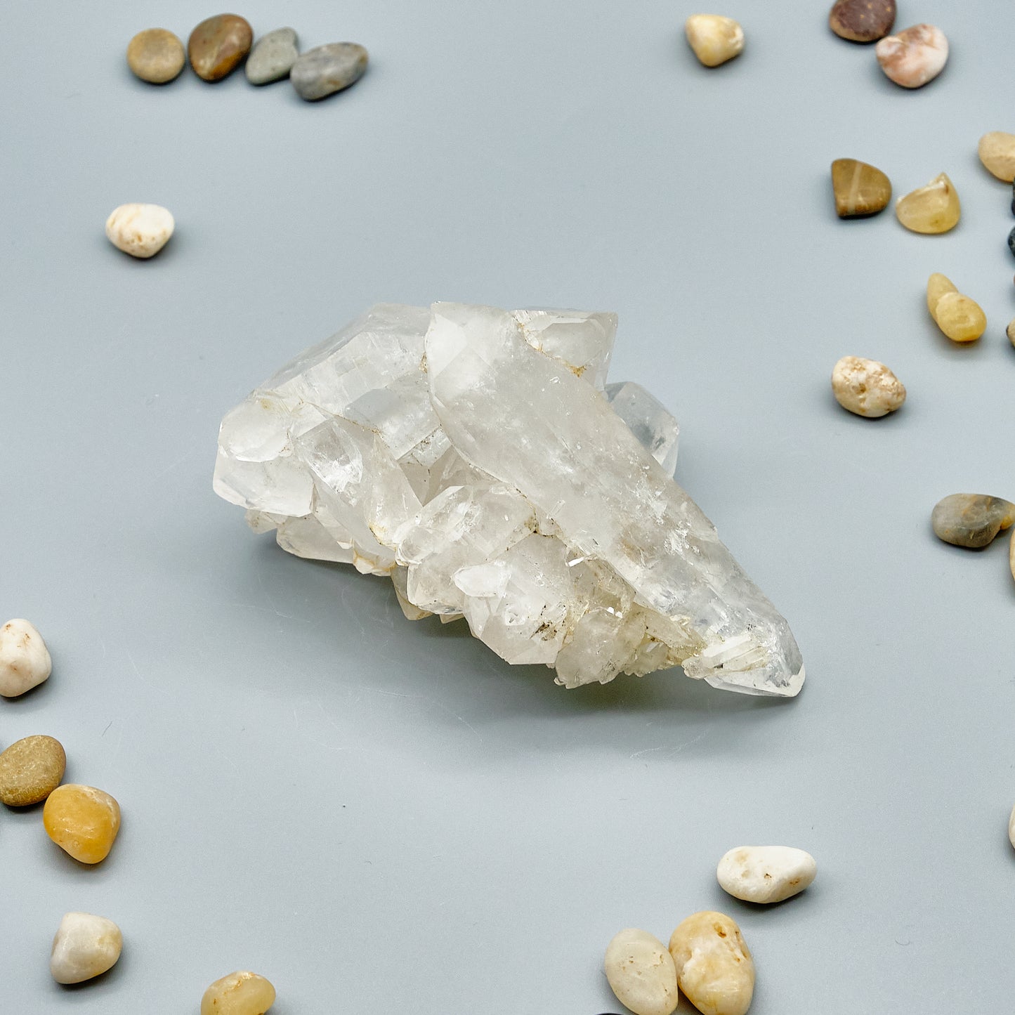 large clear quartz crystal cluster