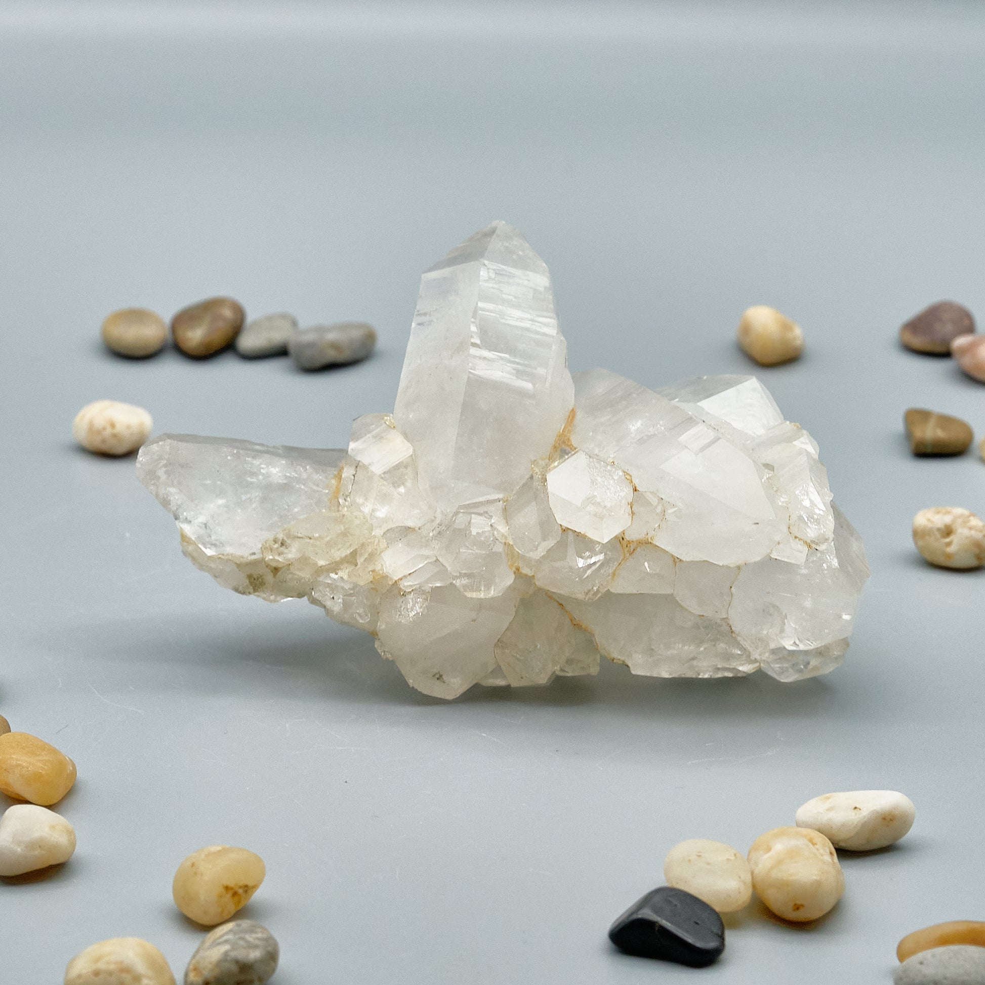 large clear quartz crystal cluster