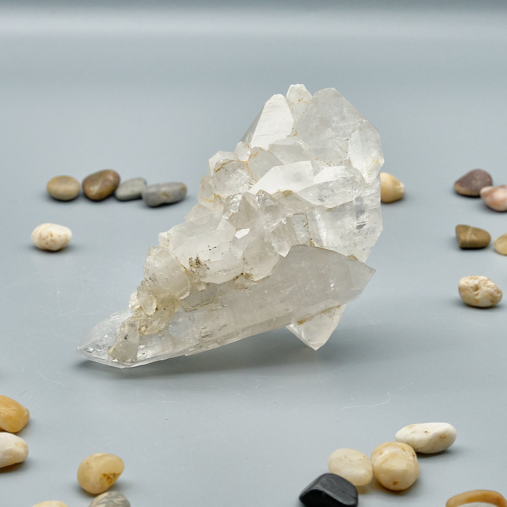 large clear quartz crystal cluster