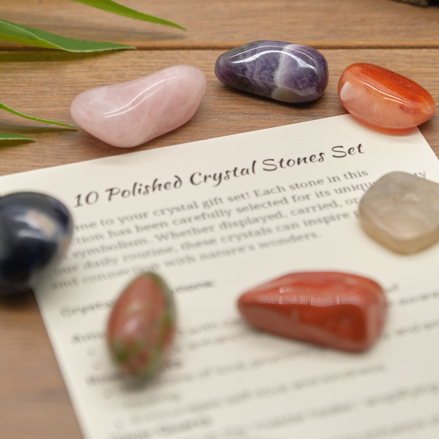 10 crystal stones, amethyst, rose quartz, clear quartz, carnelian and others gift set