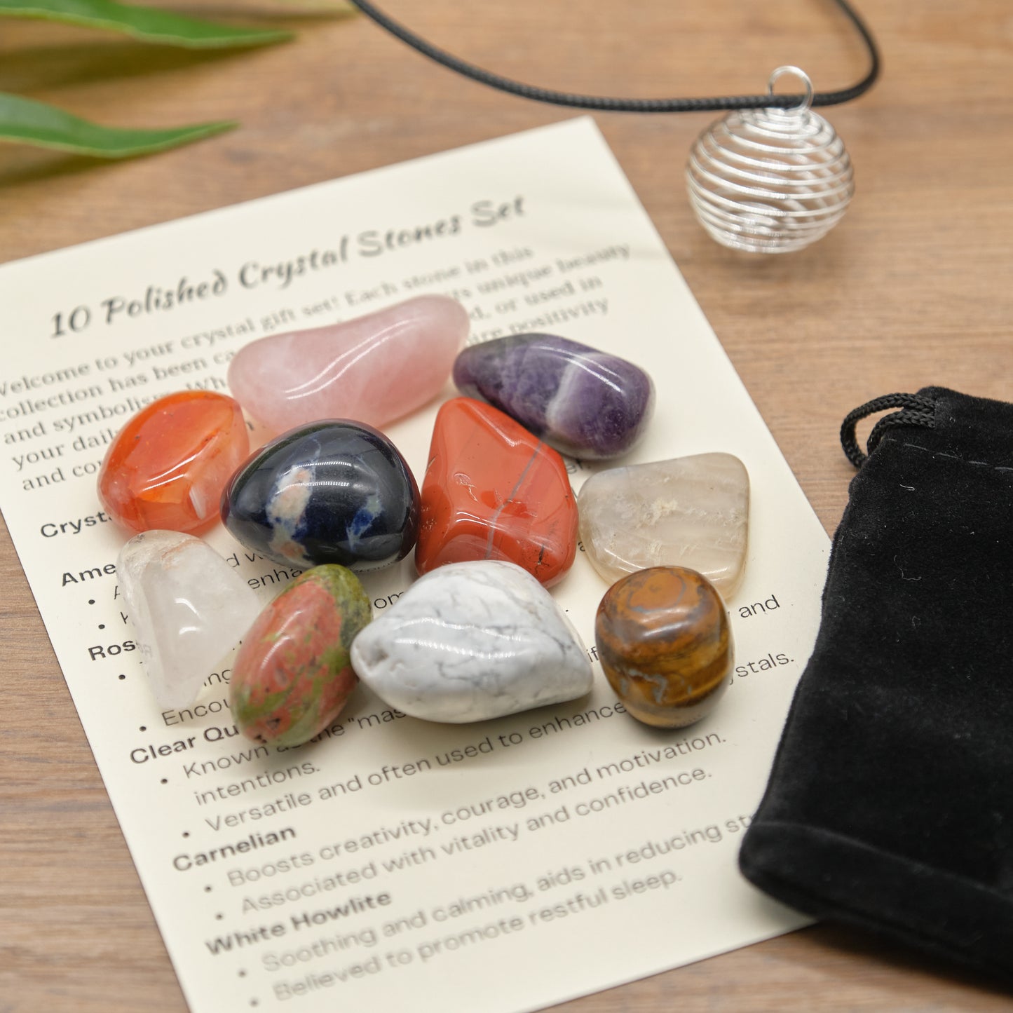10 crystal stones, amethyst, rose quartz, clear quartz, carnelian and others gift set