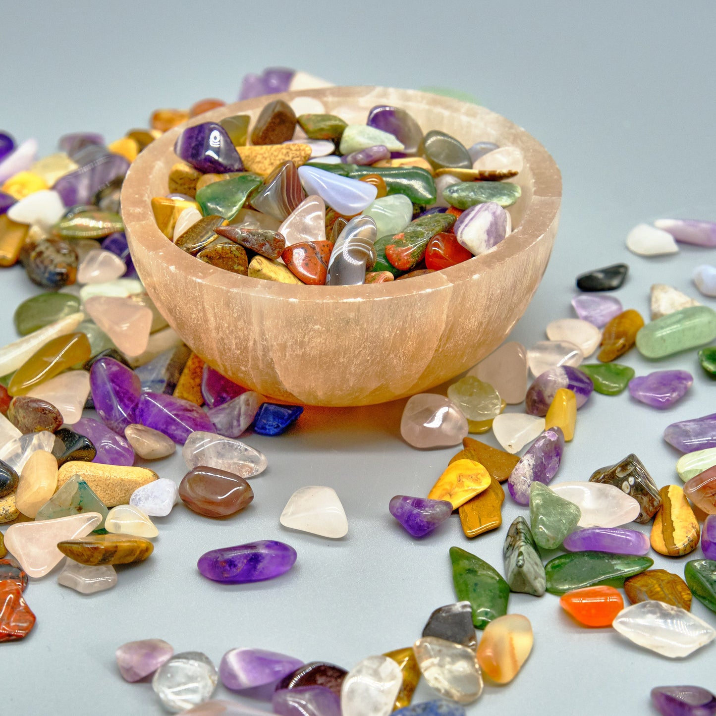 Peach Selenite Bowl 8cm  Pure Serenity With Small Crystals