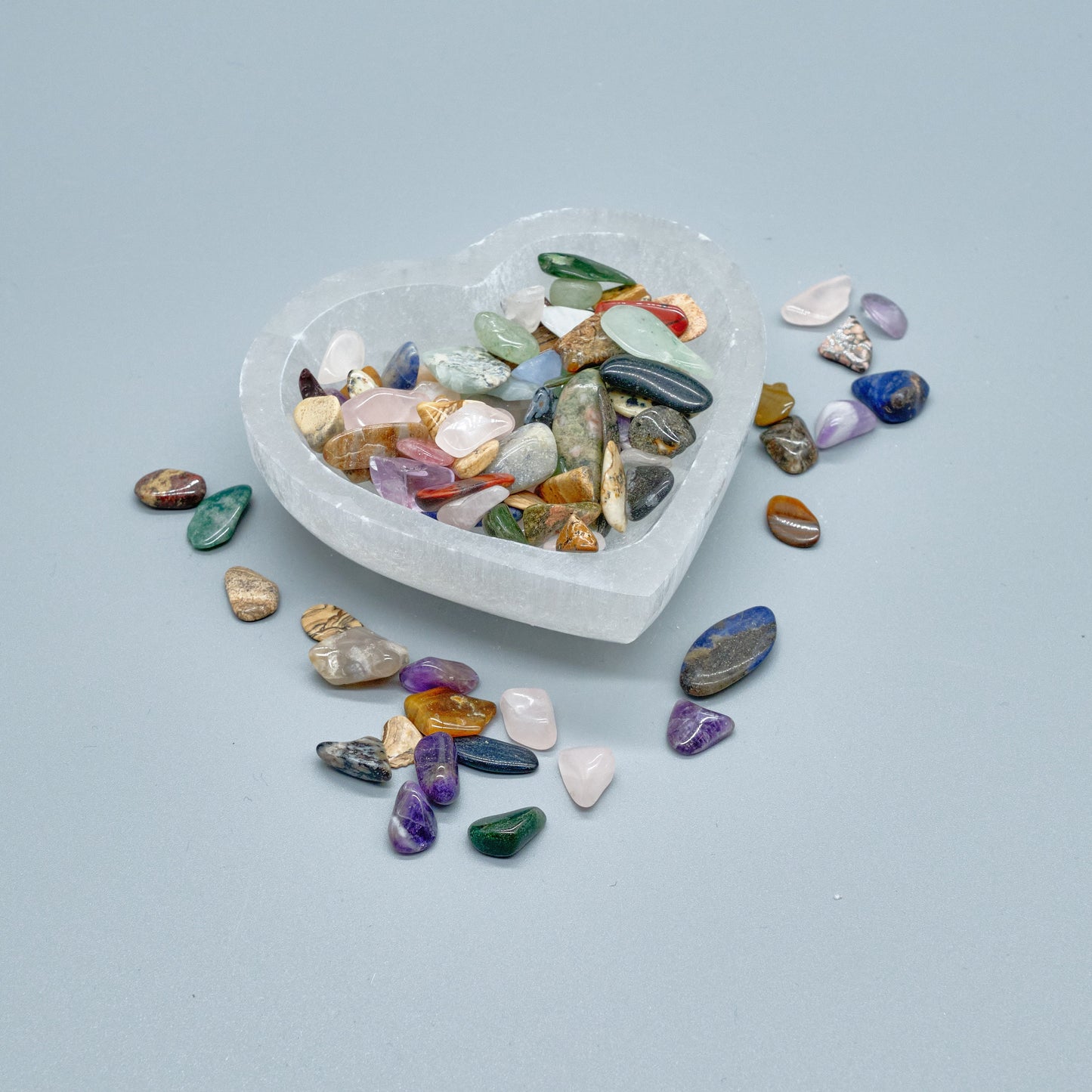 Selenite Crystal Heart Charging Bowl 10cm  Pure Serenity With Small Stones