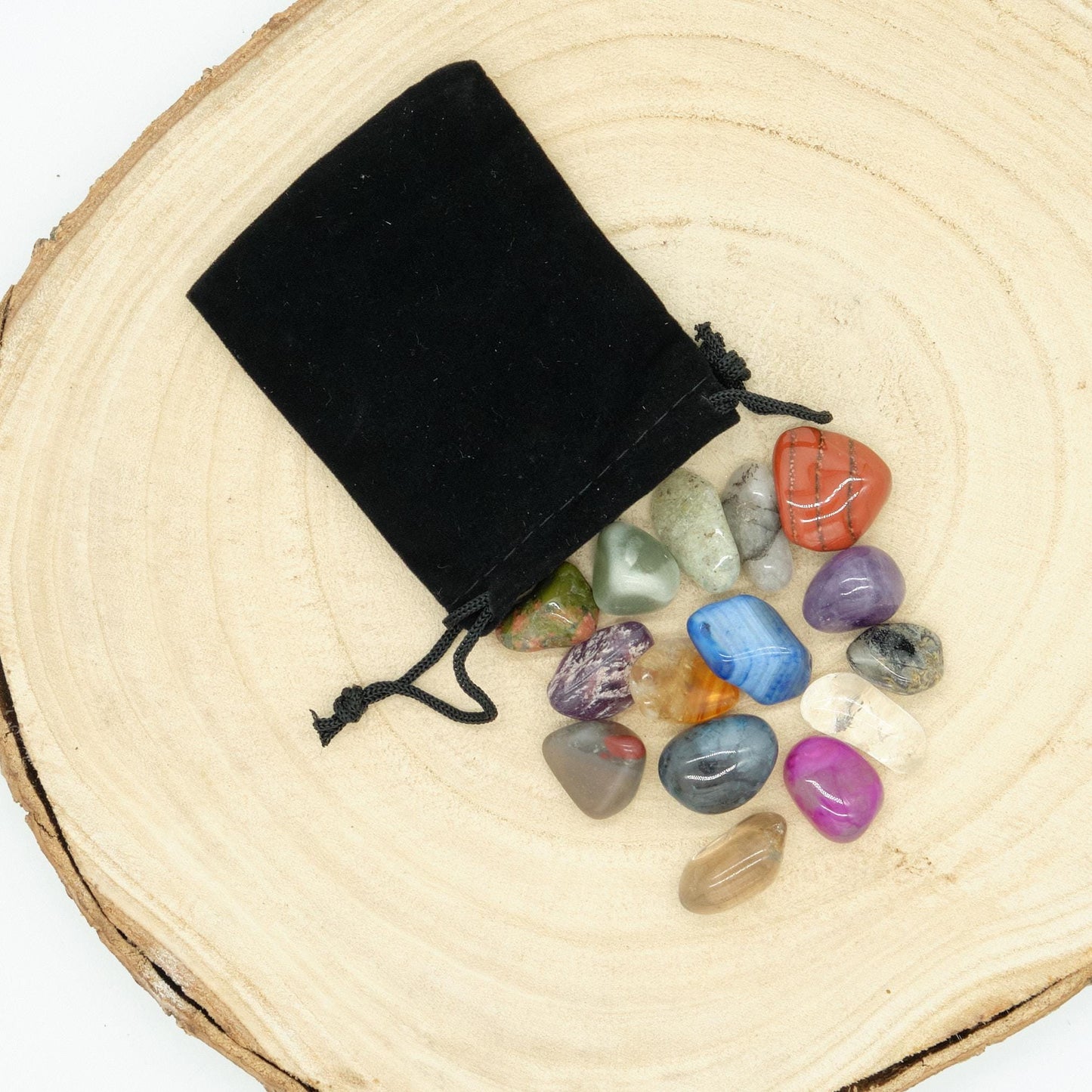 15 Small Mixed Gemstones With Black Velvet Pouch  Pure Serenity