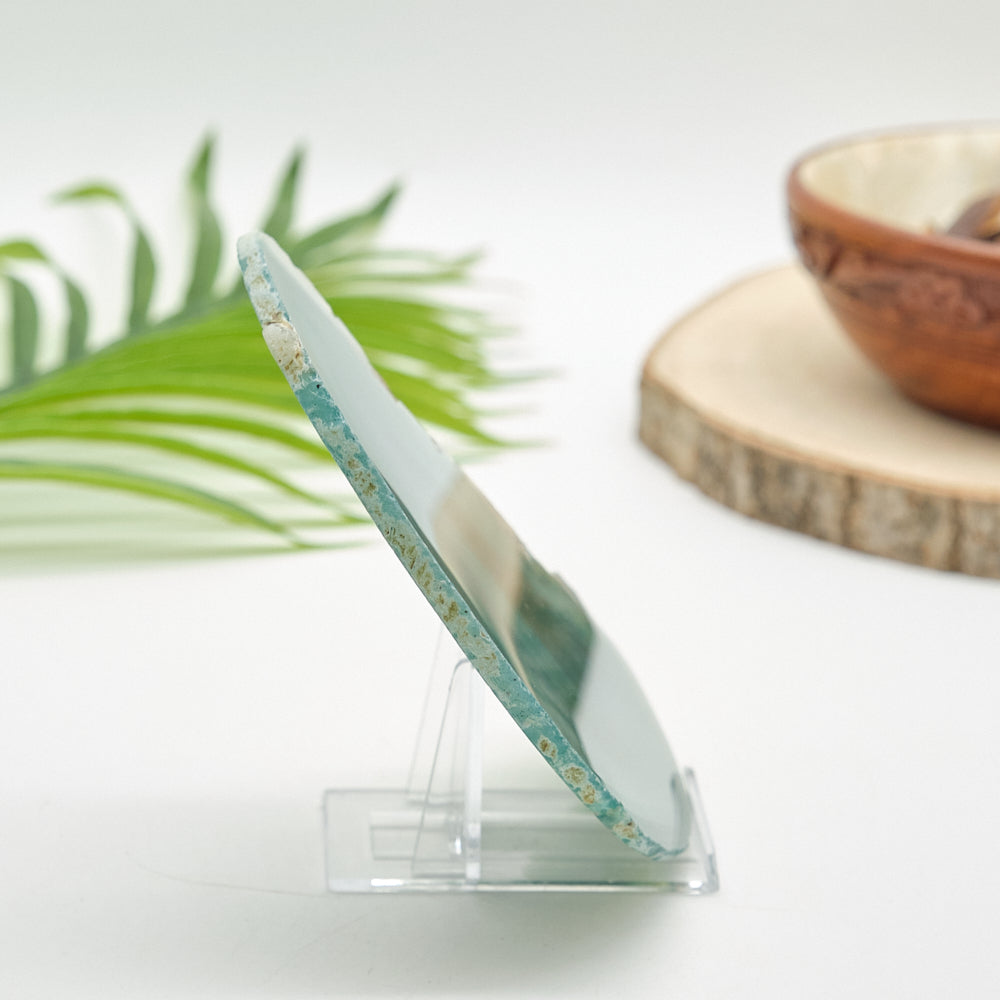 Large Green Agate Slice With Stand