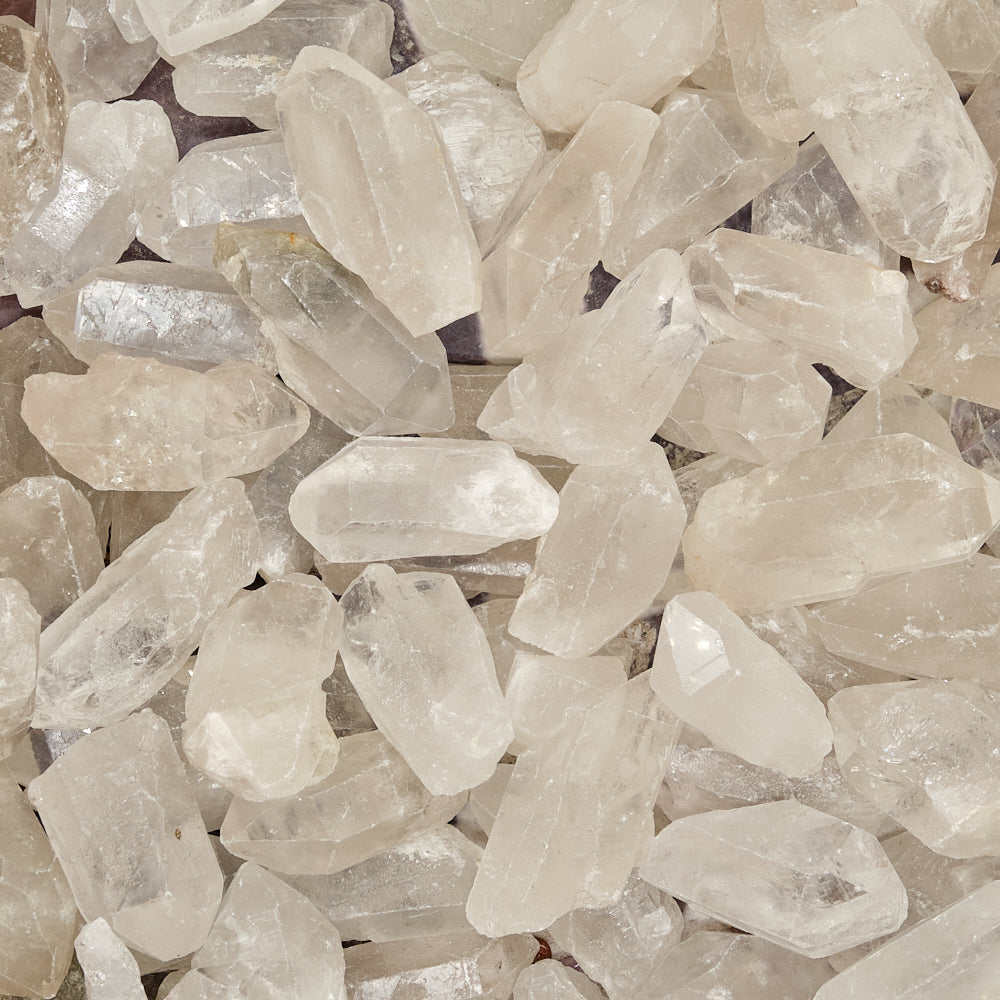 Close-up of clear quartz crystal stones
