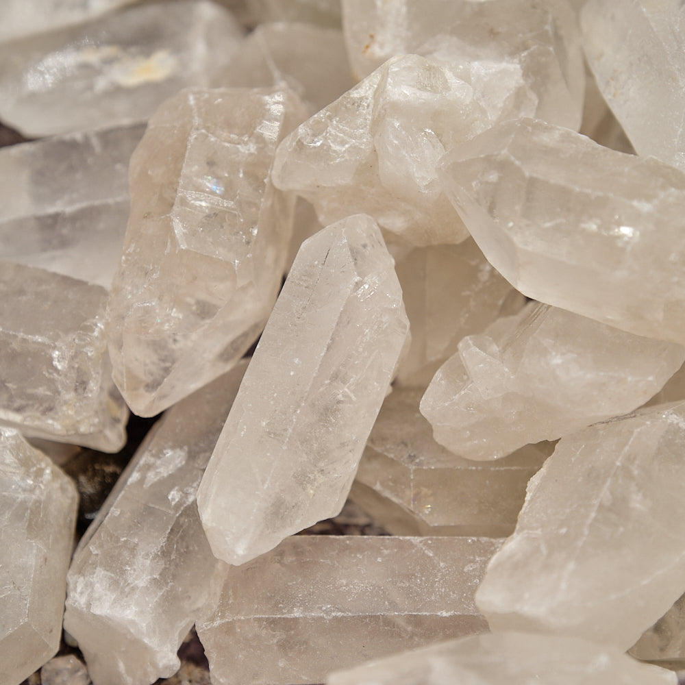 Close-up of clear crystal points rocks