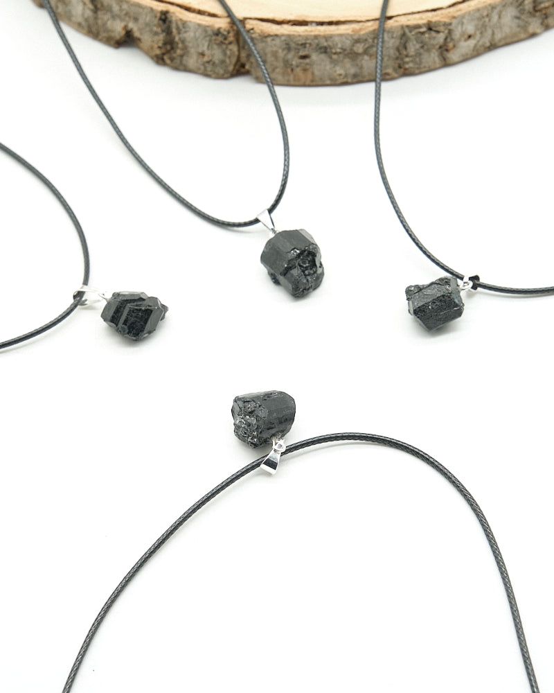raw black tourmaline pendant necklace 