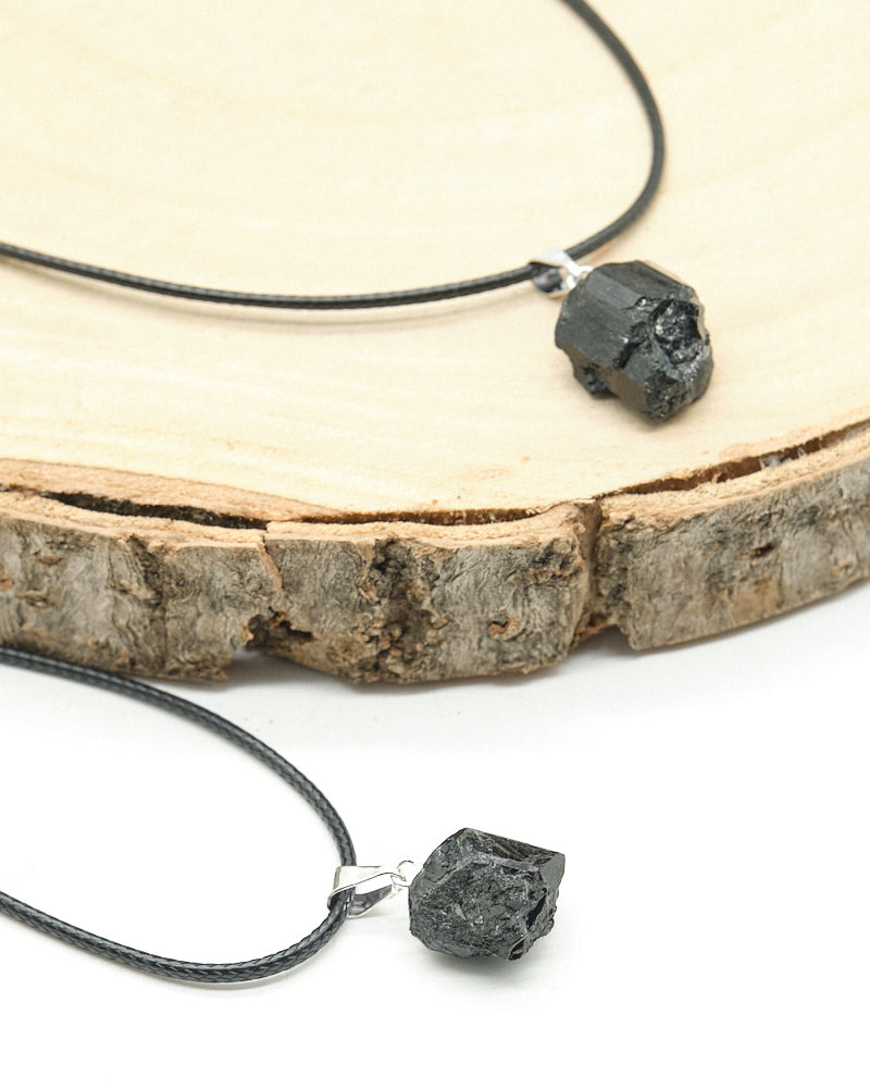 raw black tourmaline pendant necklace 