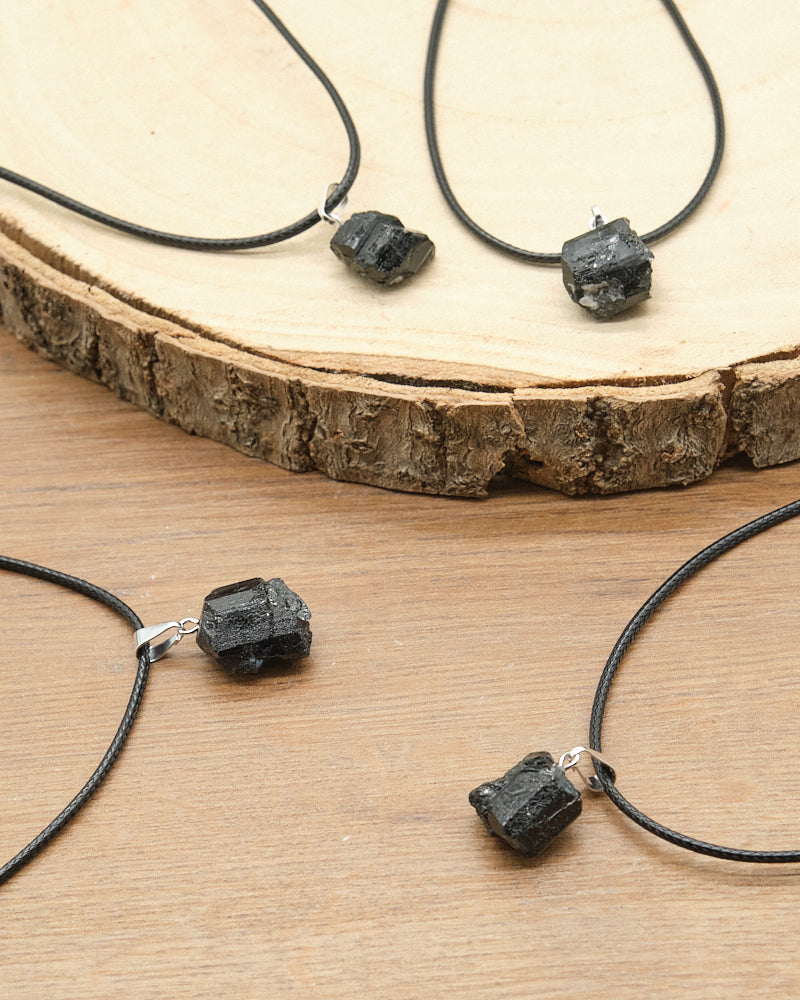 raw black tourmaline pendant necklace 