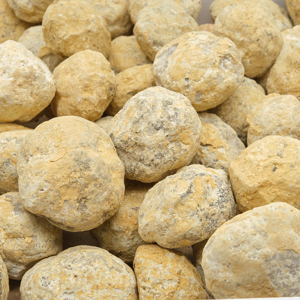 Close-up of unbroken quartz geodes