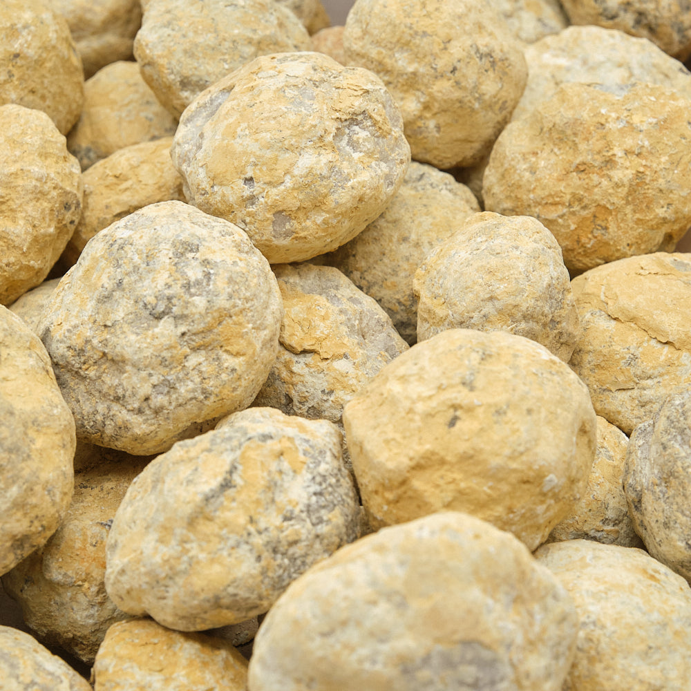 Close-up of unbroken quartz geodes