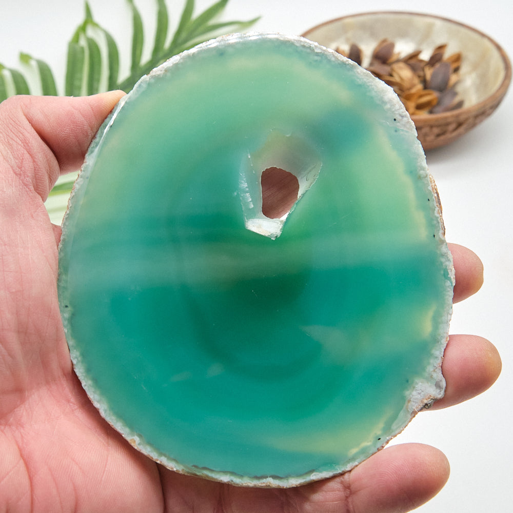 Large Green Agate Slice With Stand