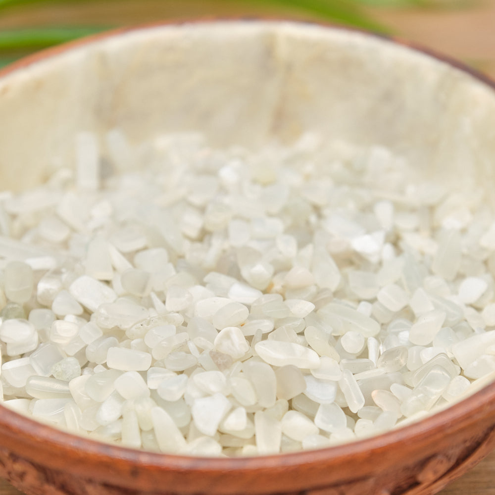 White Moonstone Crystal Chips 4-10mm Undrilled