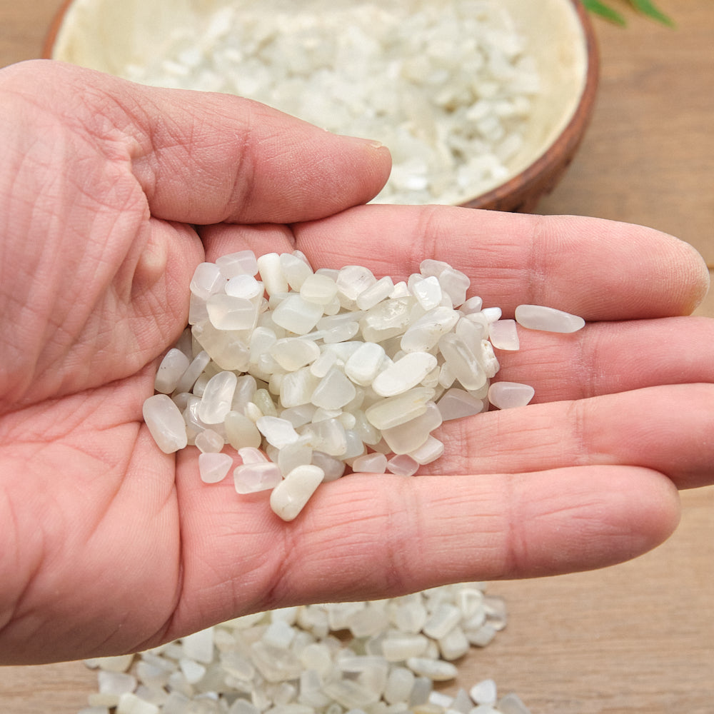 White Moonstone Crystal Chips 4-10mm Undrilled