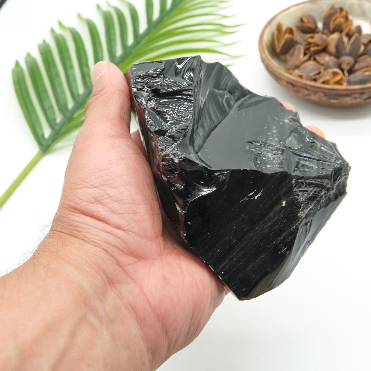 large natural raw black obsidian rough rock