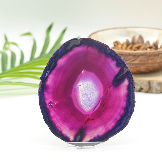 Large Purple Agate Slice With Stand 5 x 4.5 Inches