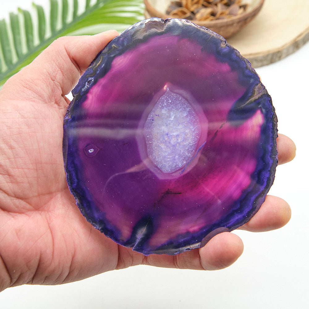 Large Purple Agate Slice With Stand 5 x 4.5 Inches