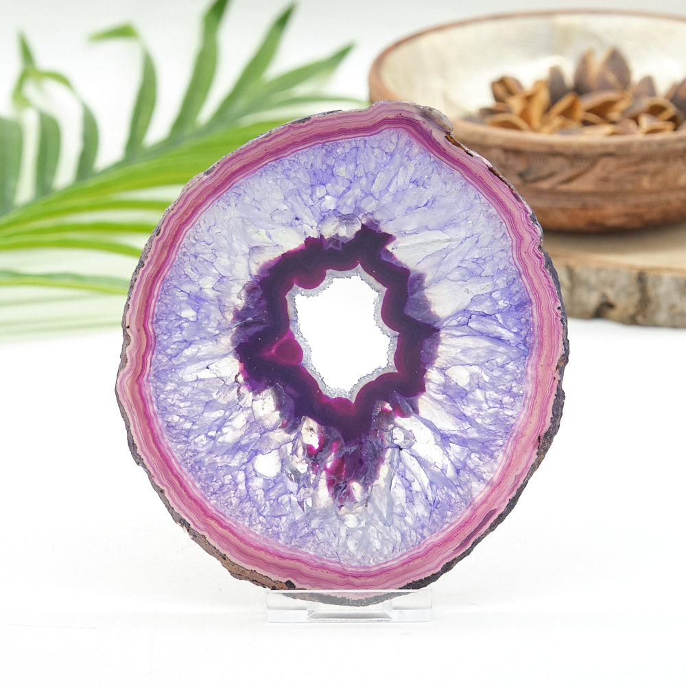 Large Purple Agate Slice With Stand 5 x 4.5 Inches