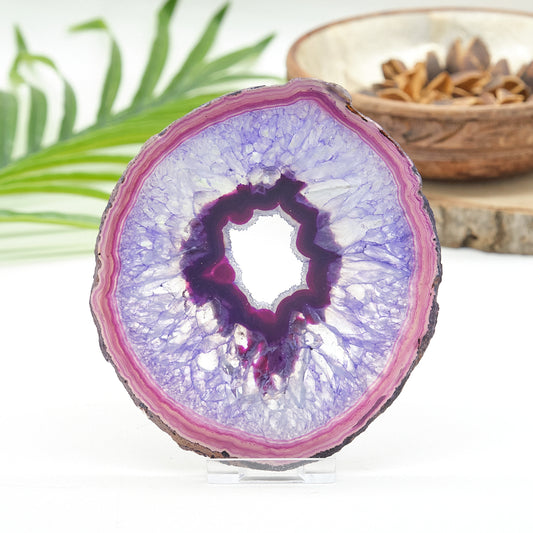 Large Purple Agate Slice With Stand 5 x 4.5 Inches