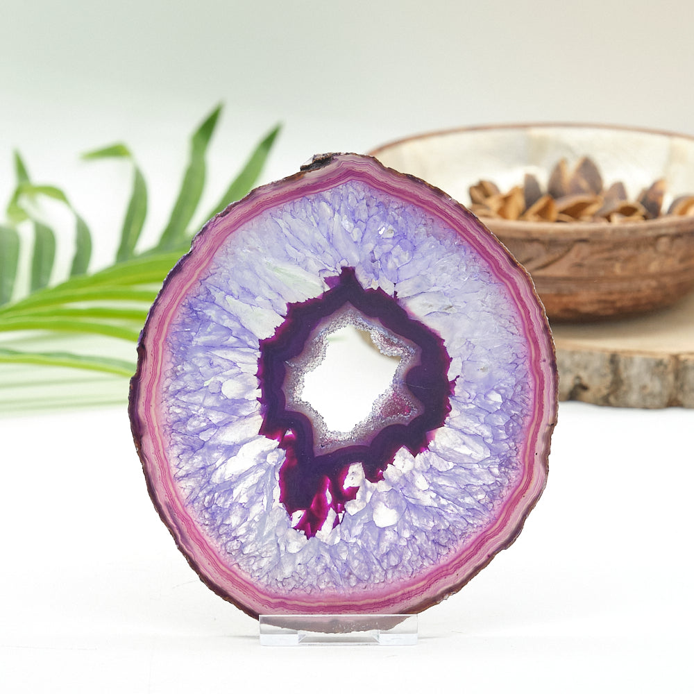 Large Purple Agate Slice With Stand 5 x 4.5 Inches