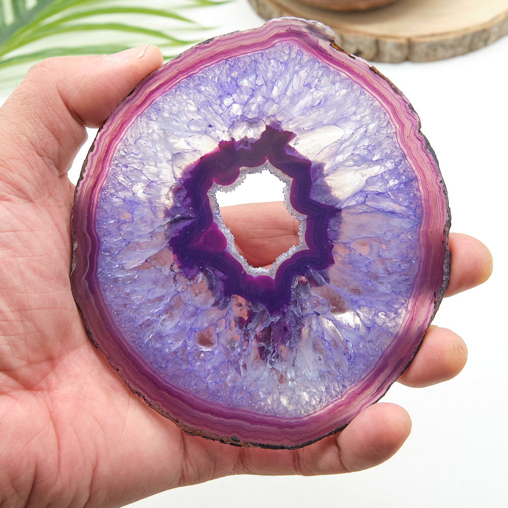 Large Purple Agate Slice With Stand 5 x 4.5 Inches