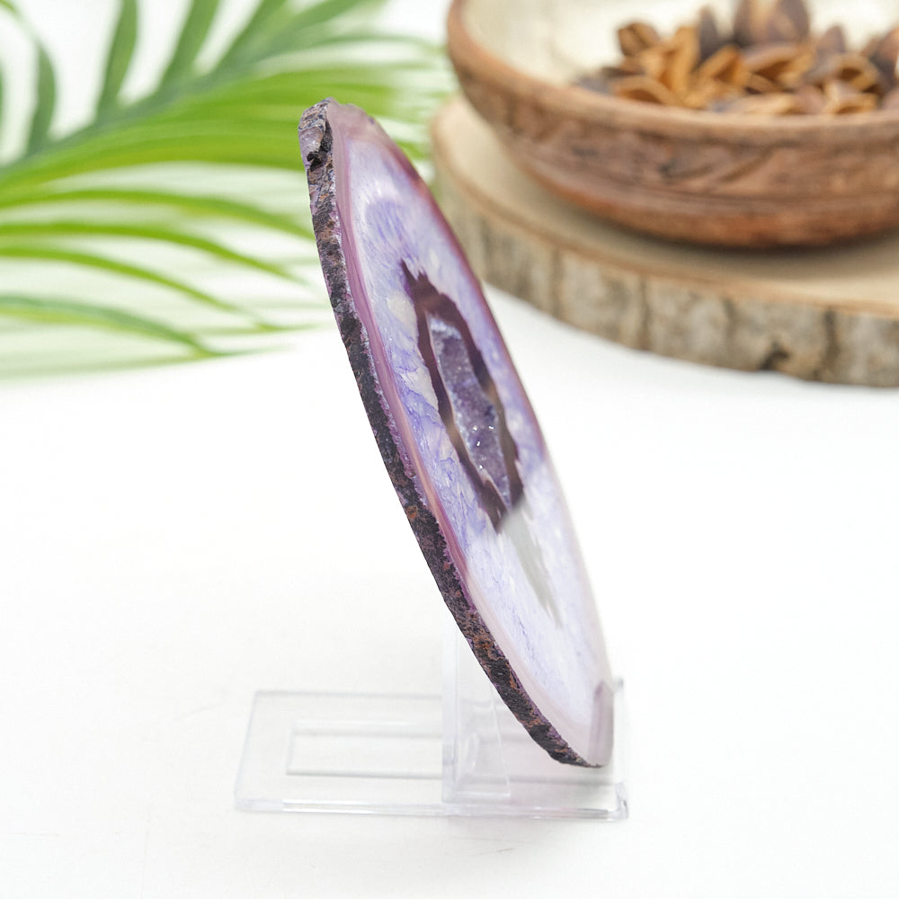 Large Purple Agate Slice With Stand 5 x 4.5 Inches