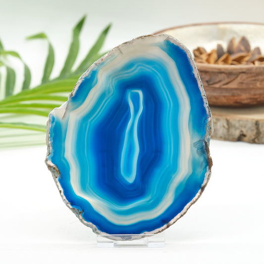 Large Blue Agate Slice With Stand
