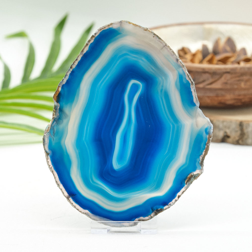 Large Blue Agate Slice With Stand