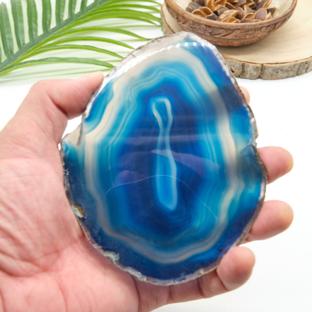 Large Blue Agate Slice With Stand