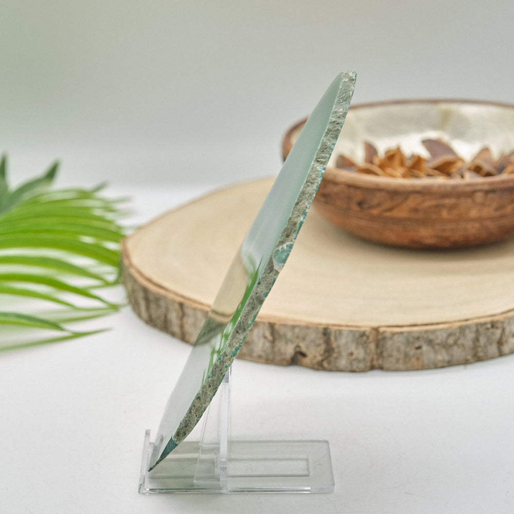 Large Green Agate Slice With Stand