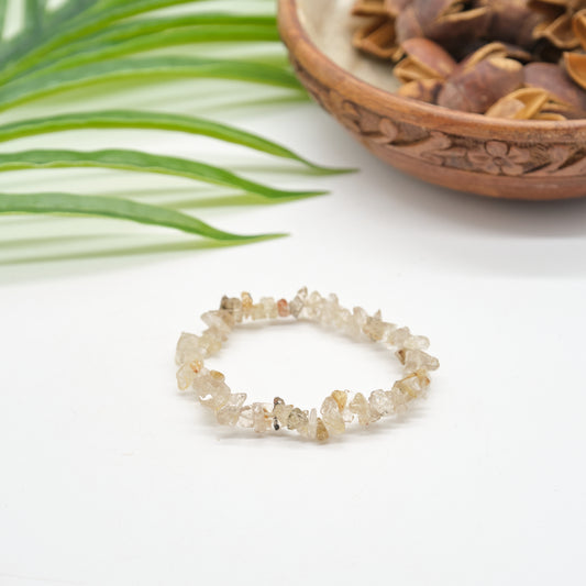 Rutilated Quartz Crystal Chip Elasticated Bracelet