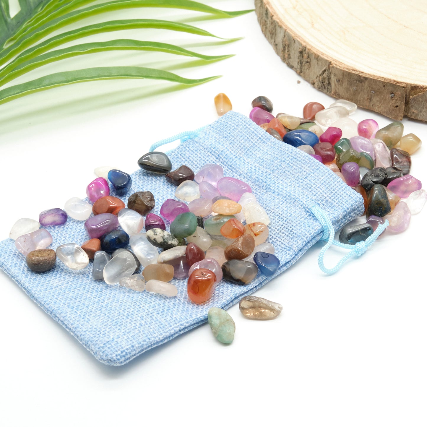 small mixed gemstones crystals in linen bag pure serenity