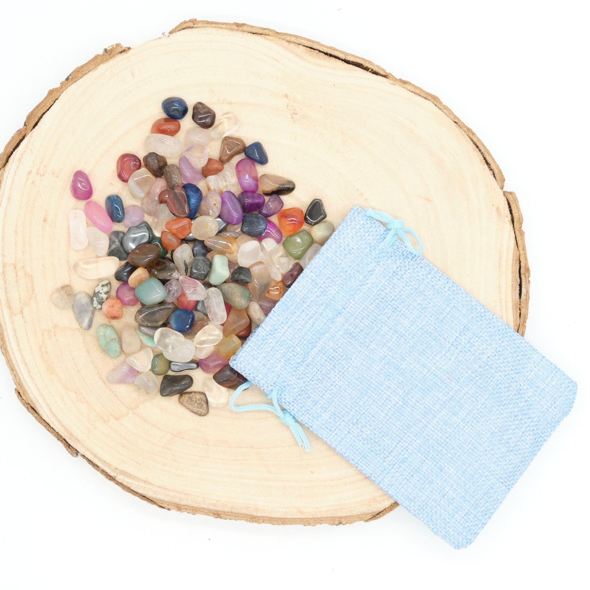 small mixed gemstones crystals in linen bag pure serenity