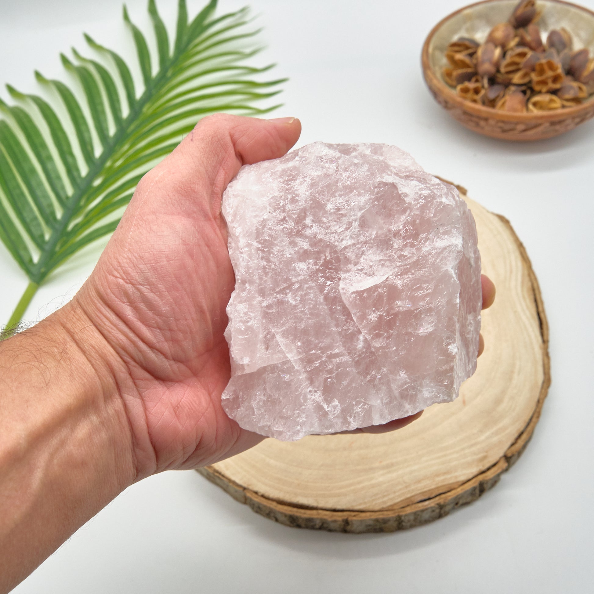 large natural pink rose quartz stone